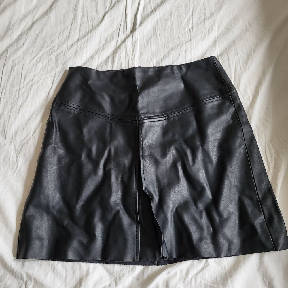 Faux Leather A line above knee skirt, black